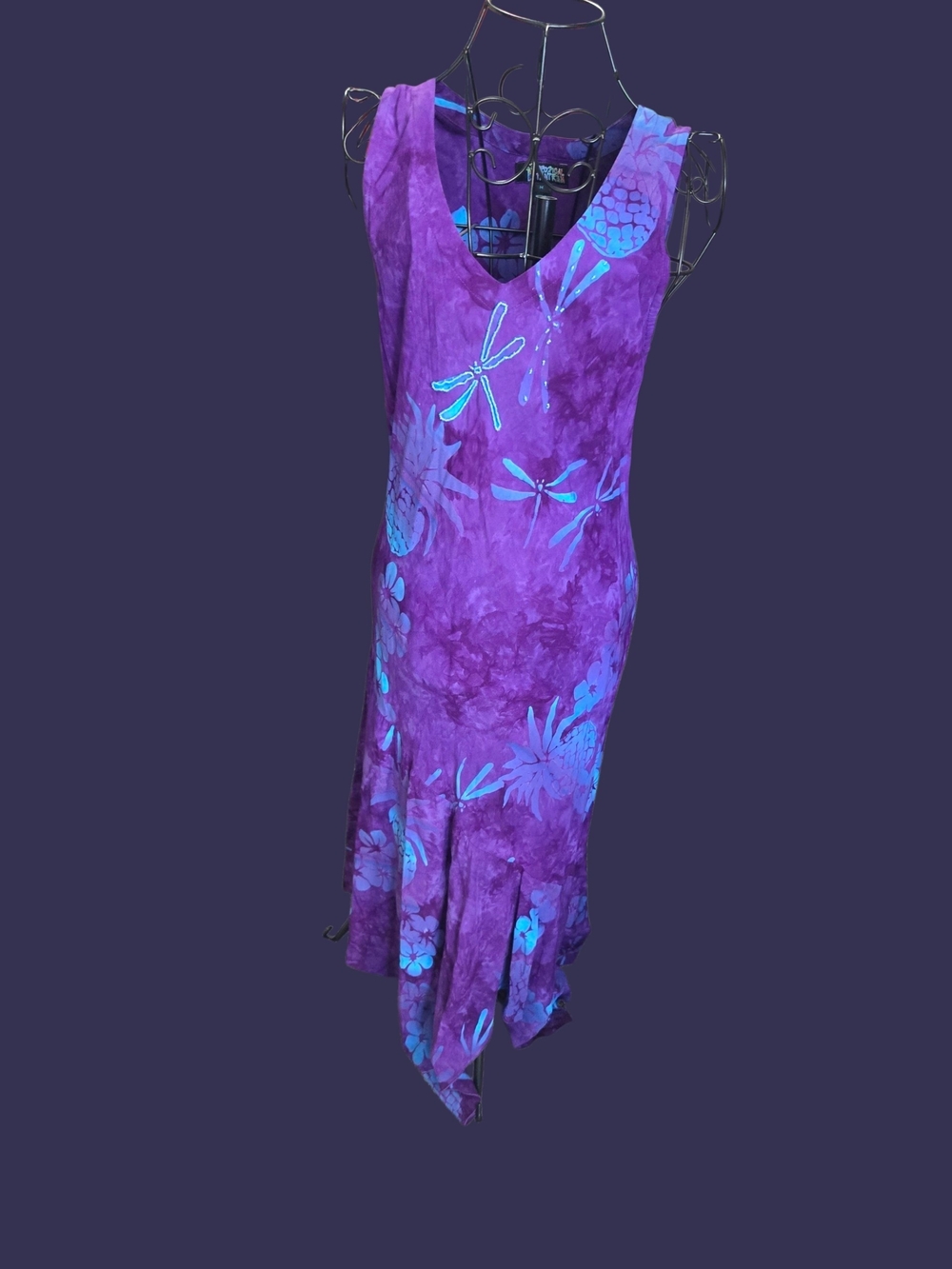 Purple & Teal Dragonfly Print Sleeveless Dress